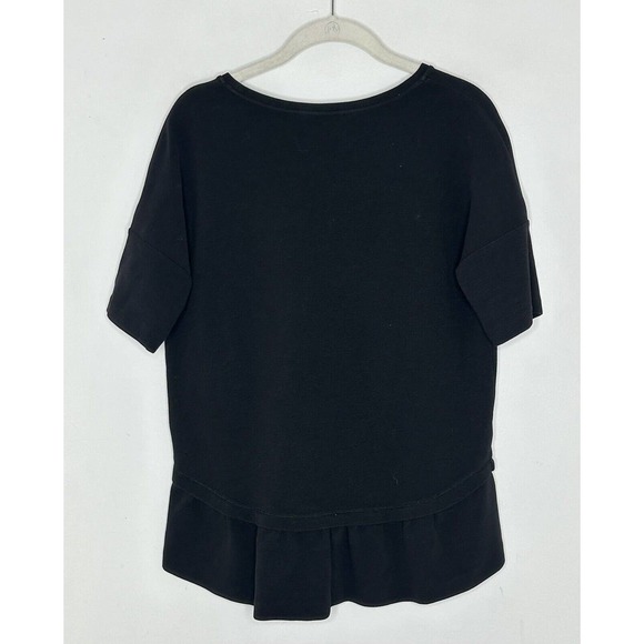BOSS by HUGO BOSS Women Black Short Sleeve Hi Low Ruffle T Shirt Blouse Sz M - Picture 8 of 8